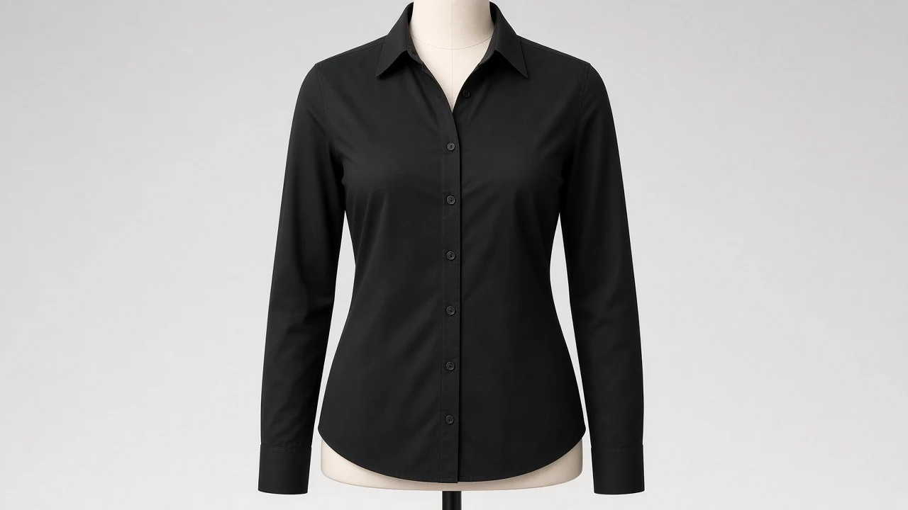 Jet Black Cotton Point Collar Full Sleeve Shirt - Women's Solid Jet Black Cotton Shirt | Custom Tailored