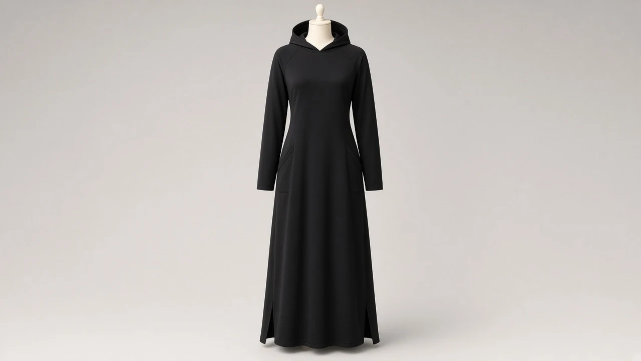Black Hooded Sport Abaya – Black Active Modest Sport Abaya with Integrated Hood | Custom Tailored