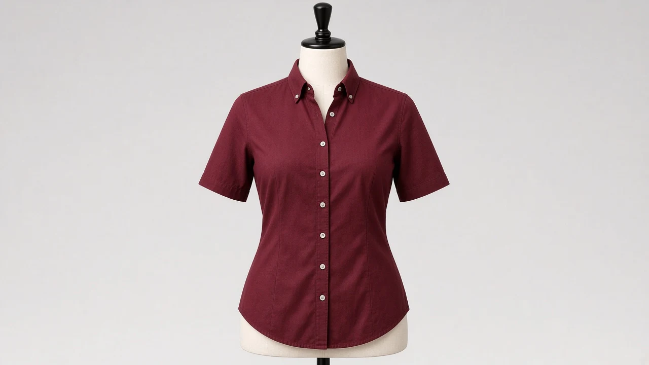 Wine Red Oxford Button-Down Half Sleeve Shirt - Women's Solid Wine Oxford Shirt | Custom Tailored