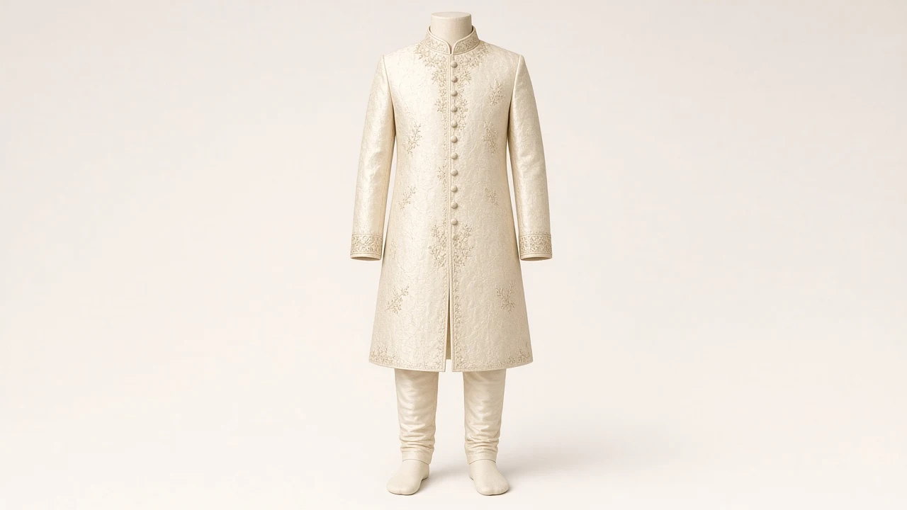 Ivory Silk Festive Sherwani – Boys' Ivory Silk Festive Sherwani + Churidar | Custom Tailored Kids