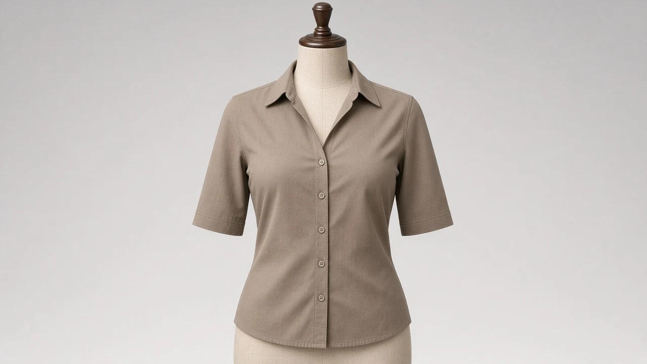 Taupe Cotton Spread Collar Half Sleeve Shirt - Women's Solid Taupe Cotton Shirt | Custom Tailored