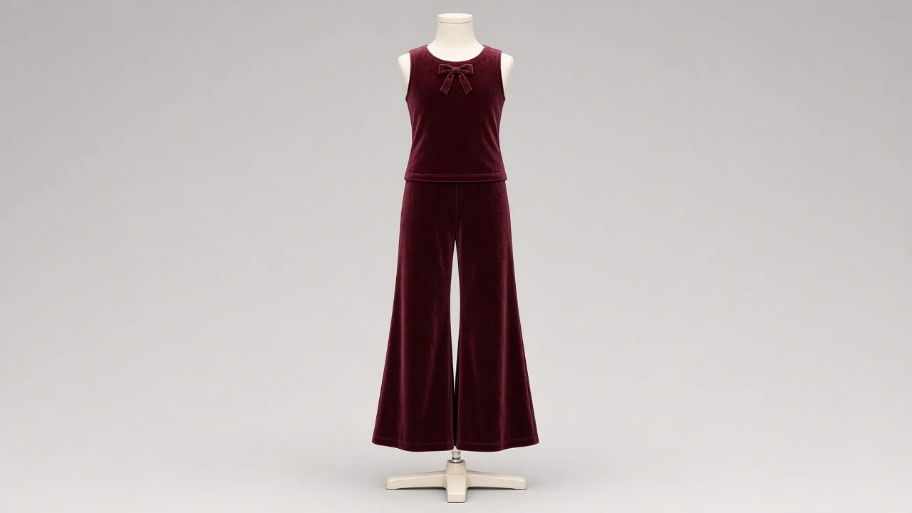 Maroon Velvet Bow Top Palazzo Co-ord - Girls Velvet Bow Top with Palazzo Pants | Custom Tailored