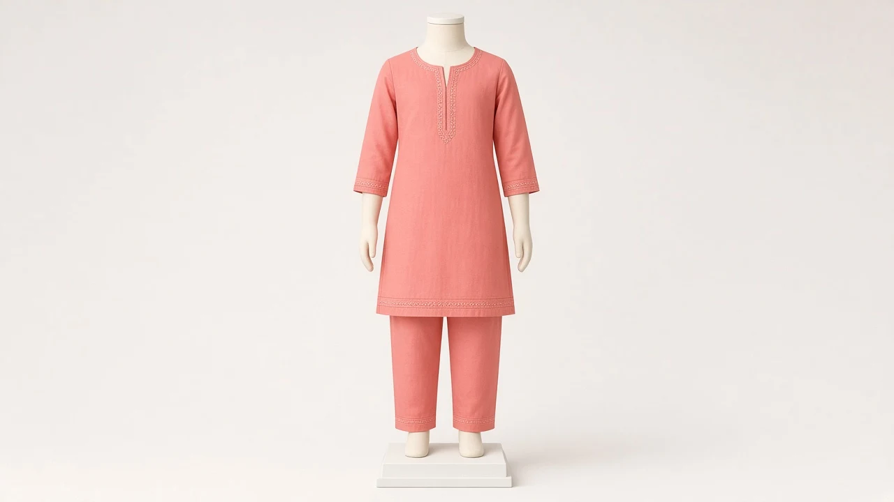 Coral Pink Kurti Set – Girls Coral Pink Cotton Kurti with Pants | Custom Tailored