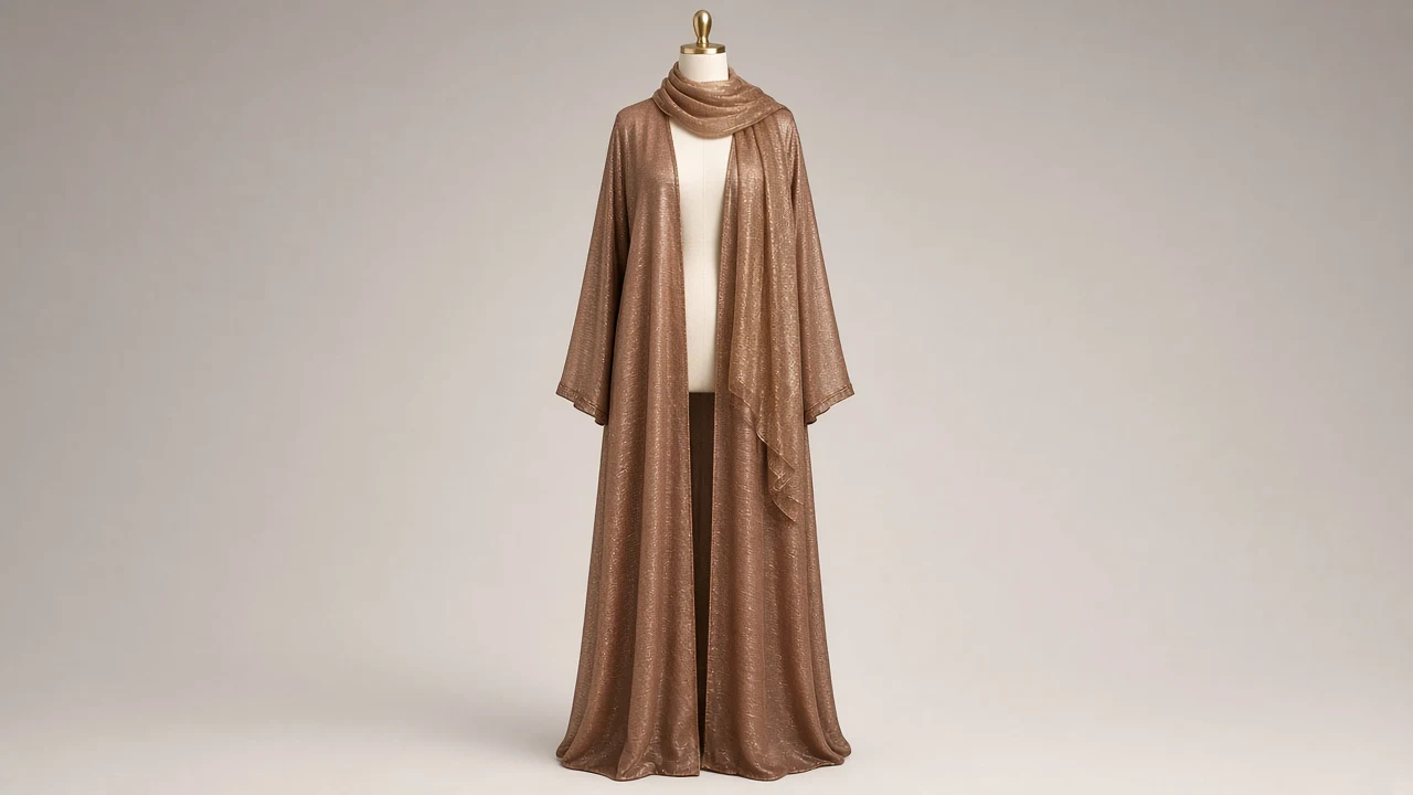 Copper Bronze Shimmer Abaya – Metallic Bronze Abaya with Subtle Shimmer Fabric | Custom Tailored