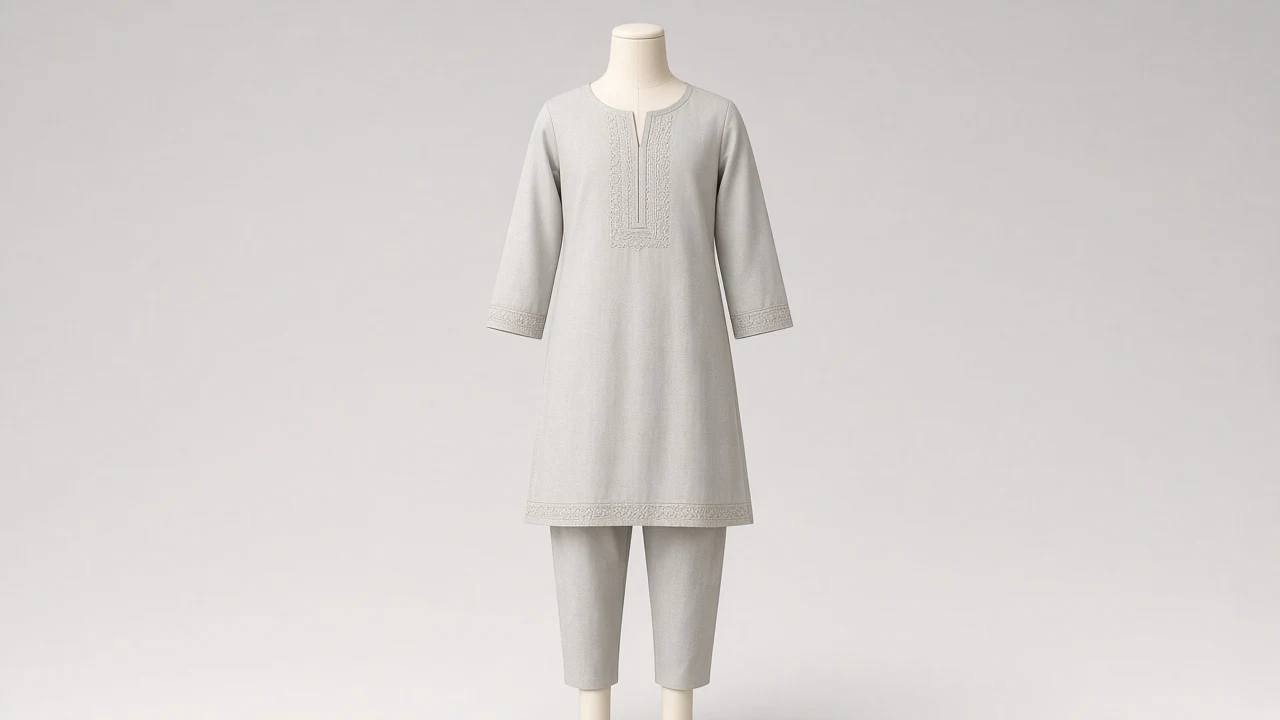 Soft Grey Drape Kurti Set – Girls Soft Grey Draped Kurti with Pants | Custom Tailored