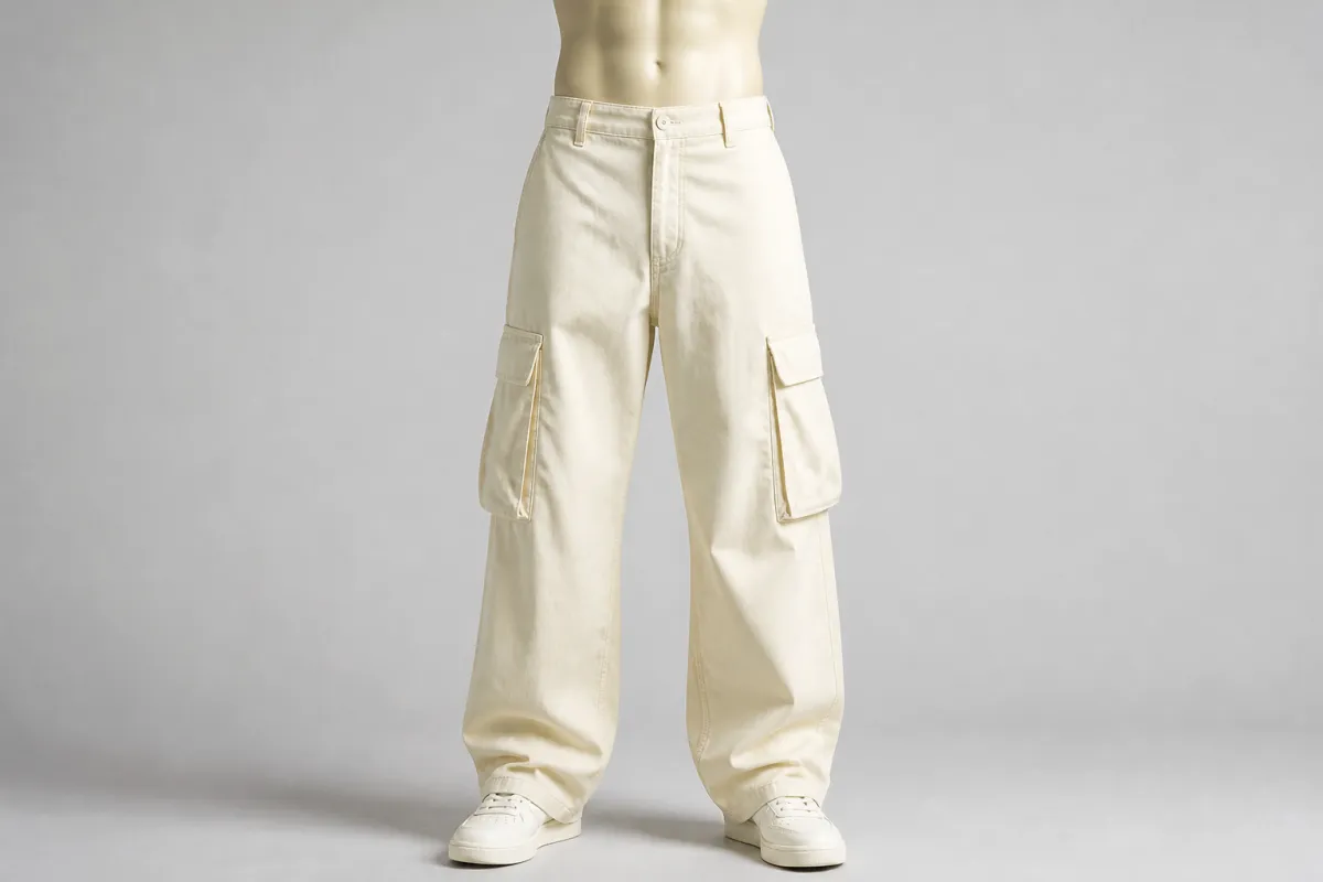 Cream Oversized Cargo Pants – Cream Twill Baggy Cargo | Custom Tailored