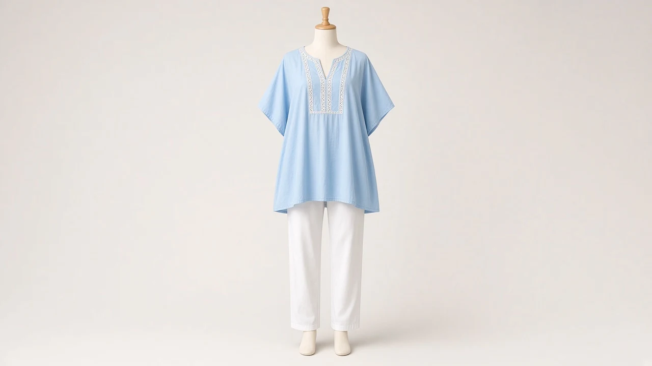 Sky Blue Summer Kaftan Set – Sky Blue Lightweight Summer Kaftan with White Trousers | Custom Tailored