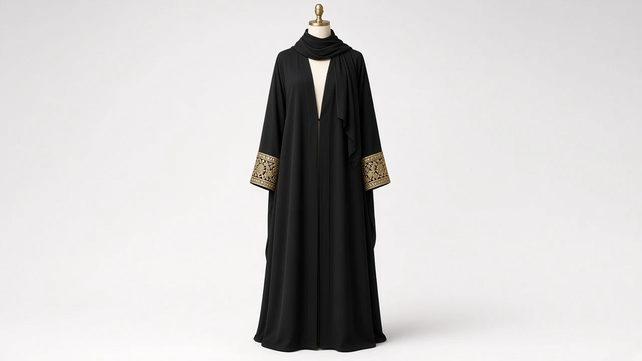 Black Embellished Cuff Abaya – Black Nida Abaya with Gold Stone Cuff Sleeves | Custom Tailored