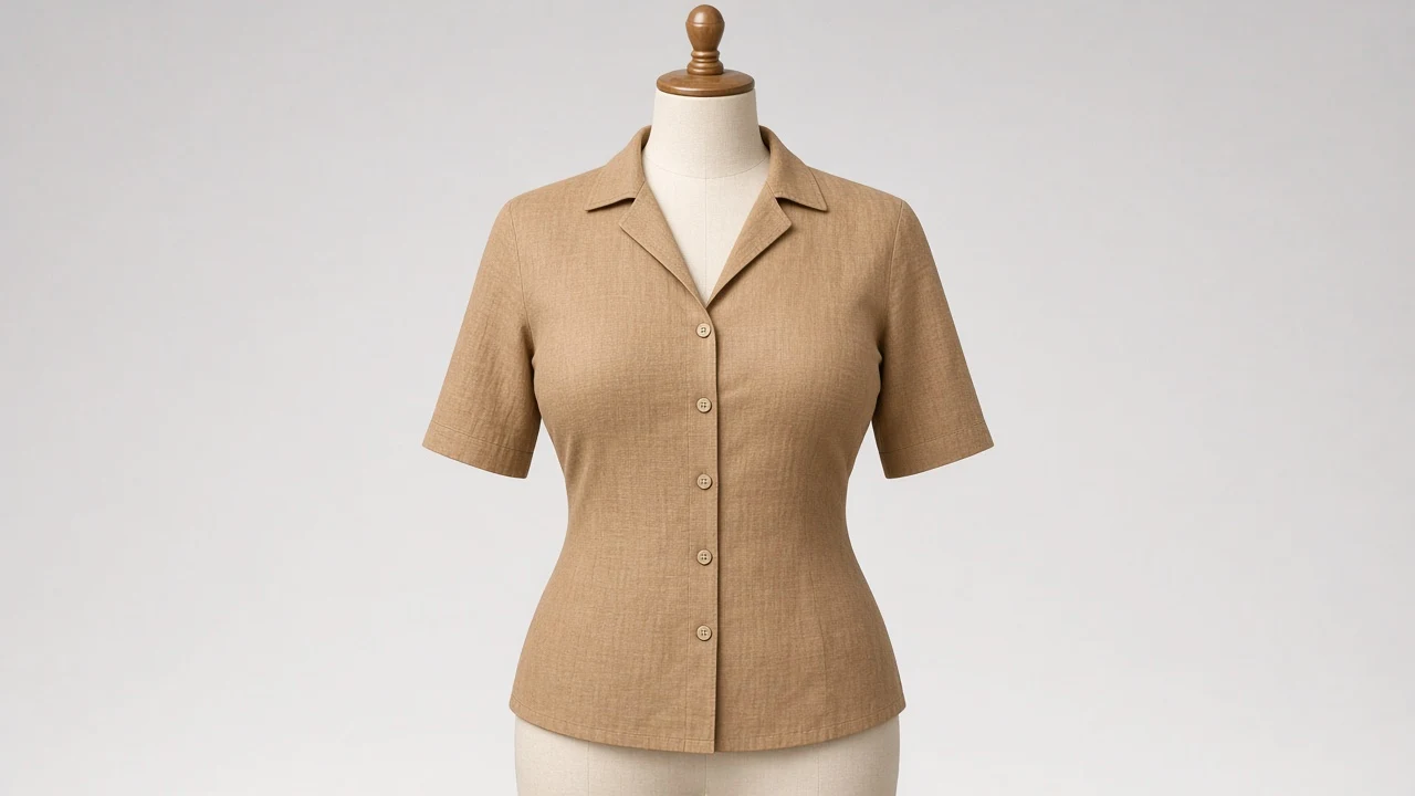 Camel Linen Cuban Collar Half Sleeve Shirt - Women's Solid Camel Linen Shirt | Custom Tailored
