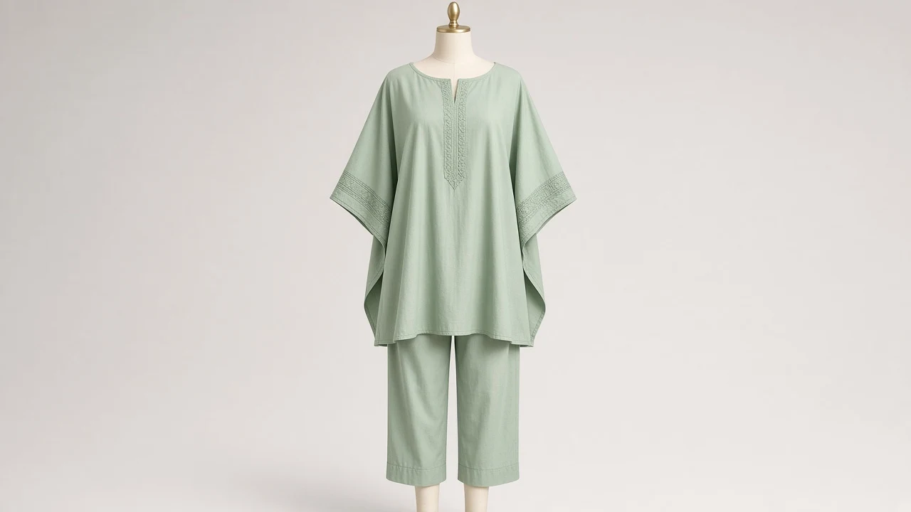 Sage Green Cotton Kaftan Set – Soft Sage Cotton Everyday Kaftan with Trousers | Custom Tailored
