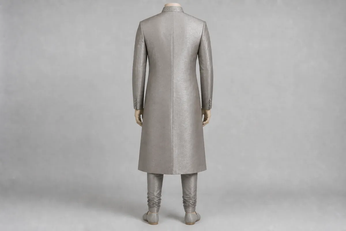 Grey Silk Sherwani – Men's Grey Silk Festive Sherwani + Churidar | Custom Tailored