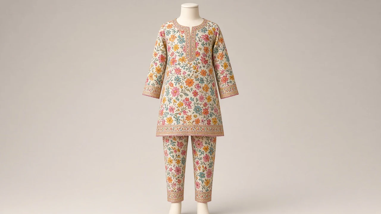 Multicolor Festive Print Kurti Set – Girls Multicolor Festive Print Kurti with Pants | Custom Tailored