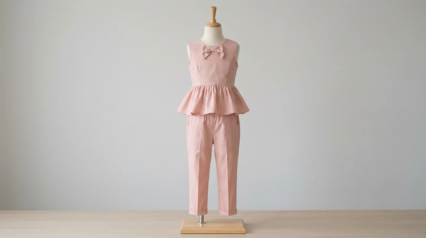 Blush Pink Peplum Trouser Co-ord - Girls Peplum Top with Cigarette Trousers | Custom Tailored