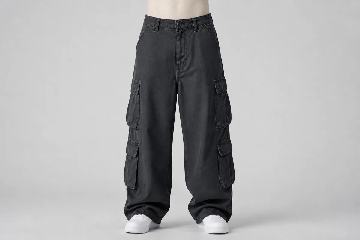 Charcoal Oversized Cargo Pants – Charcoal Twill Baggy Cargo | Custom Tailored