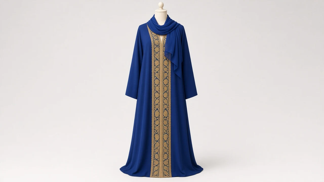 Royal Blue Front Panel Abaya – Royal Blue Abaya with Contrast Gold Front Panel | Custom Tailored