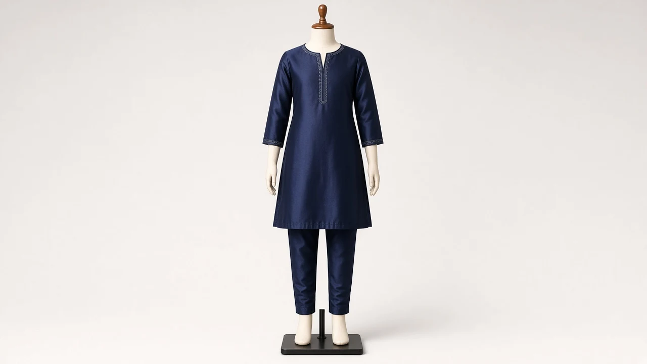Midnight Navy Silk Kurti Set – Girls Midnight Navy Soft Silk Kurti with Pants | Custom Tailored
