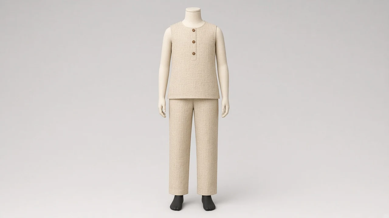 Beige Khadi Button-Down Trouser Co-ord - Girls Natural Khadi Top with Trousers | Custom Tailored
