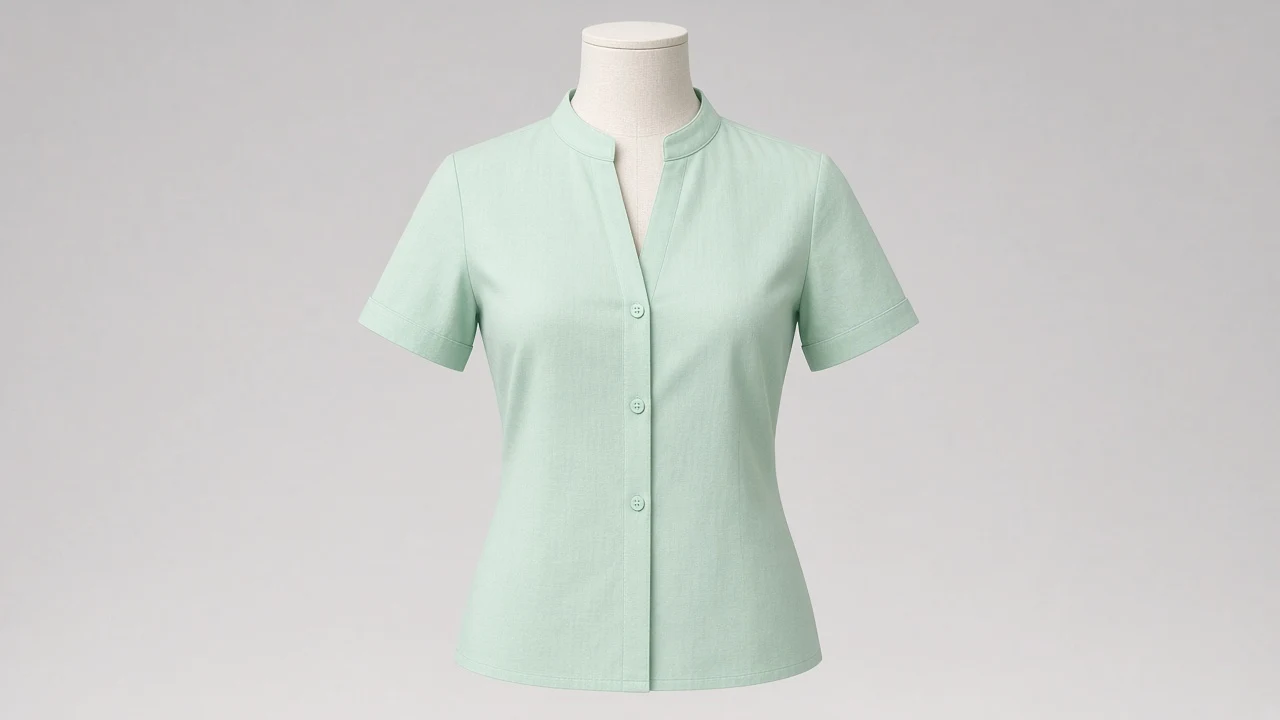Mint Green Cotton Band Collar Half Sleeve Shirt - Women's Solid Mint Band Collar Shirt | Custom Tailored