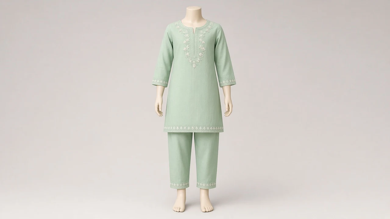 Mint Green Cotton Kurti Set – Girls Mint Green Everyday Kurti with Pants | Custom Tailored