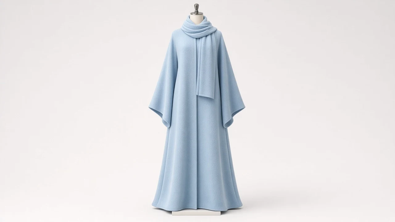 Icy Blue Winter Abaya – Powder Blue Lined Winter Abaya with Fleece Inner | Custom Tailored