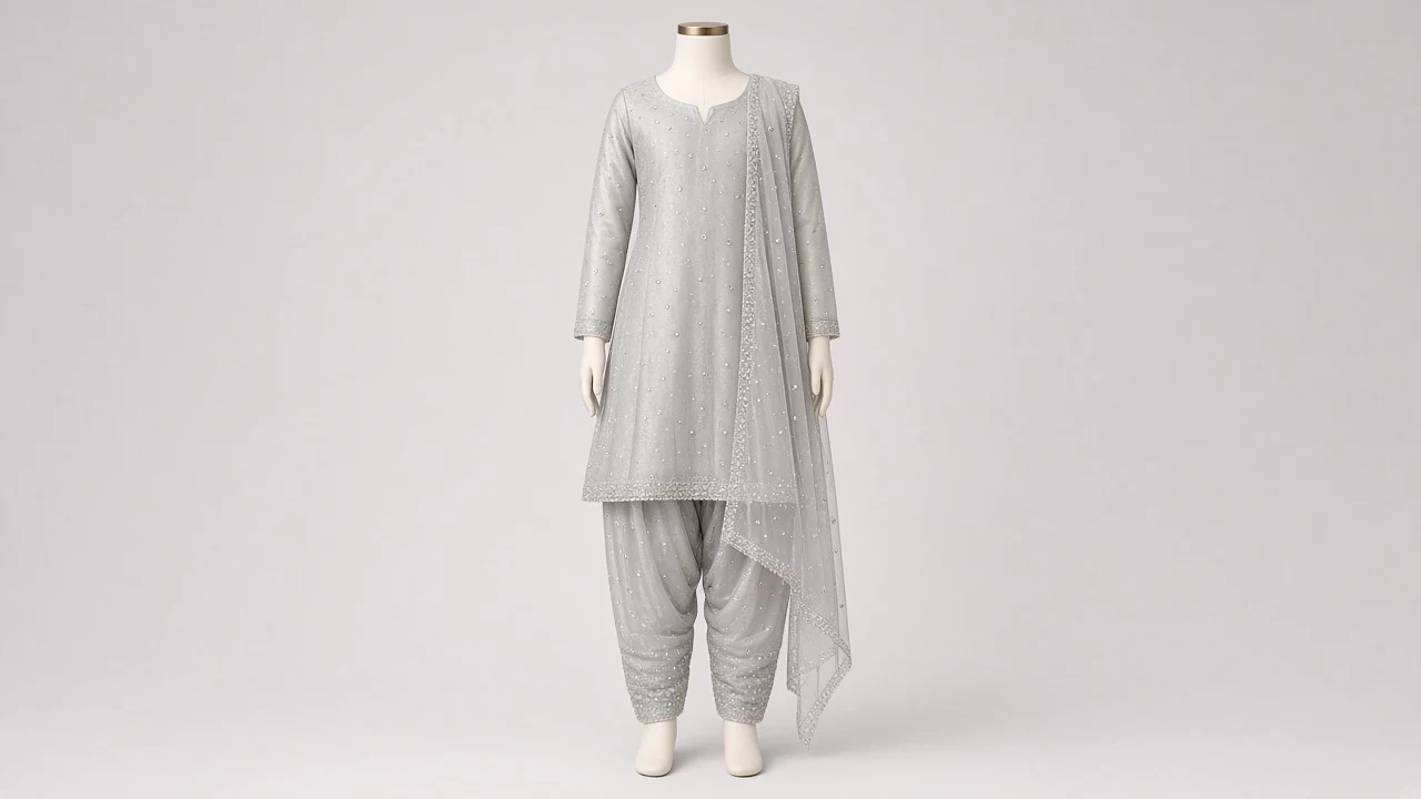 Silver Grey Crystal Salwar Kameez – Girls Organza with Crystal and Sequin | Custom Tailored Kids