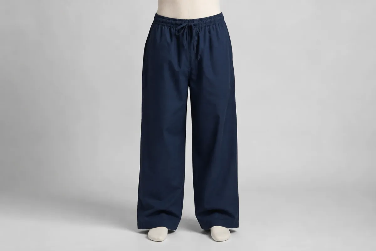 Navy Cotton Wide-Leg Pants – Navy Cotton Baggy Wide-Leg | Custom Tailored