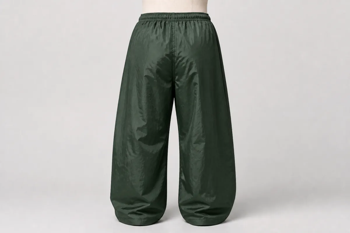 Forest Nylon Parachute Pants – Forest Green Nylon Baggy Parachute | Custom Tailored