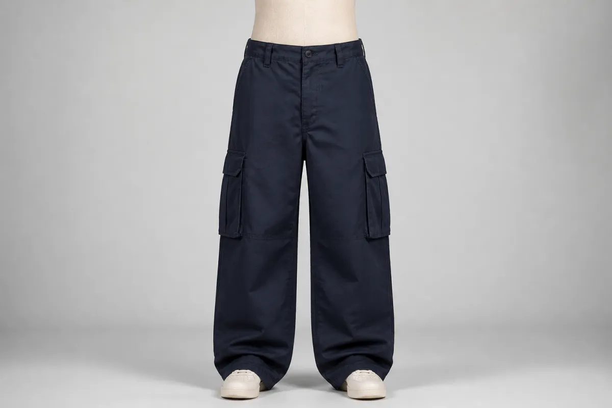 Navy Oversized Cargo Pants – Navy Twill Baggy Cargo | Custom Tailored