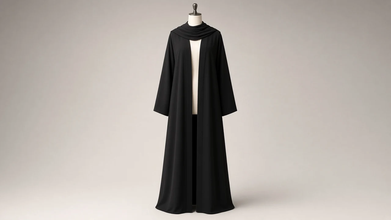 Classic Black Nida Abaya – Premium Matte Black Open-Front Abaya with Sheila | Custom Tailored