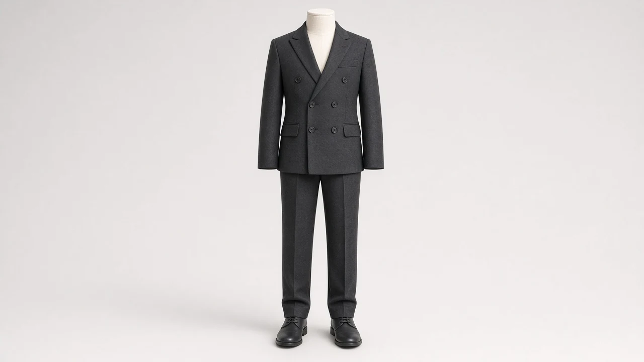 Charcoal Double-Breasted Suit – Boys' Charcoal Double-Breasted Blazer + Trousers | Custom Tailored Kids