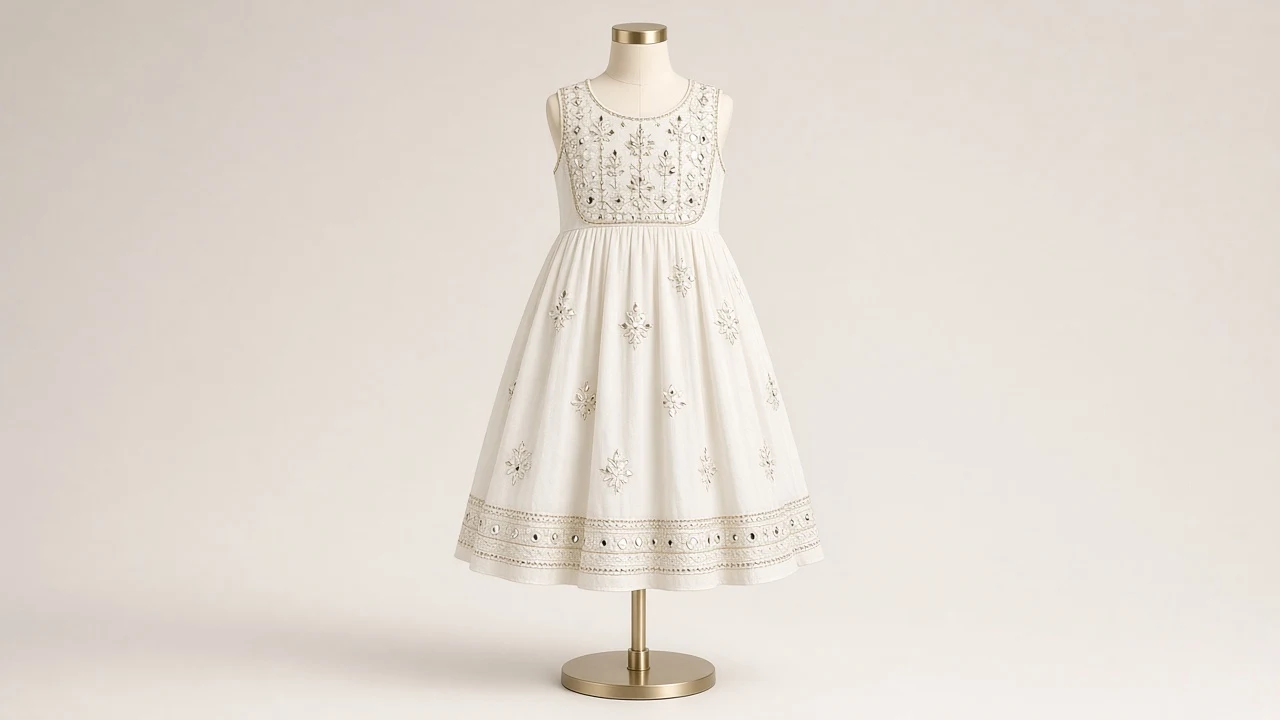 White Mirror Work Festive Frock – White Mirror Work Kids Festive Frock | Custom Tailored