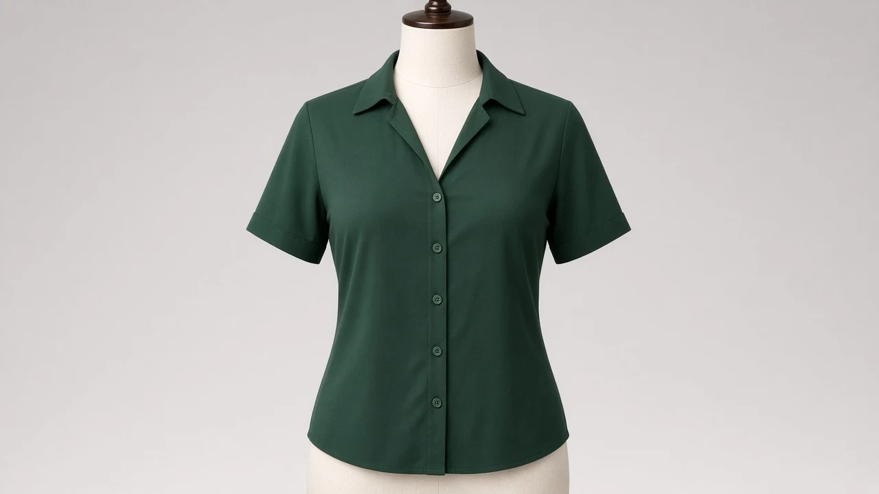 Forest Green Rayon Camp Collar Half Sleeve Shirt - Women's Solid Forest Green Rayon Shirt | Custom Tailored
