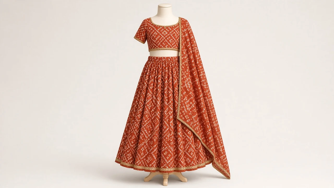 Rust Bandhani Festive Lehenga – Girls Rust Orange Bandhani Lehenga | Custom Tailored