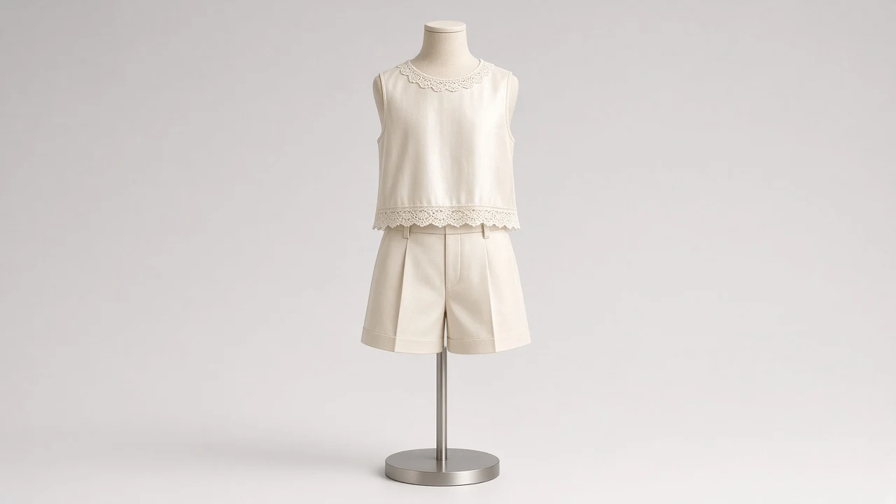 Ivory Lace Trim Top Shorts Co-ord - Girls Lace Trim Top with Tailored Shorts | Custom Tailored