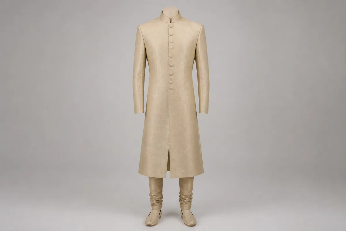 Sand Silk Sherwani – Men's Sand Silk Festive Sherwani + Churidar | Custom Tailored