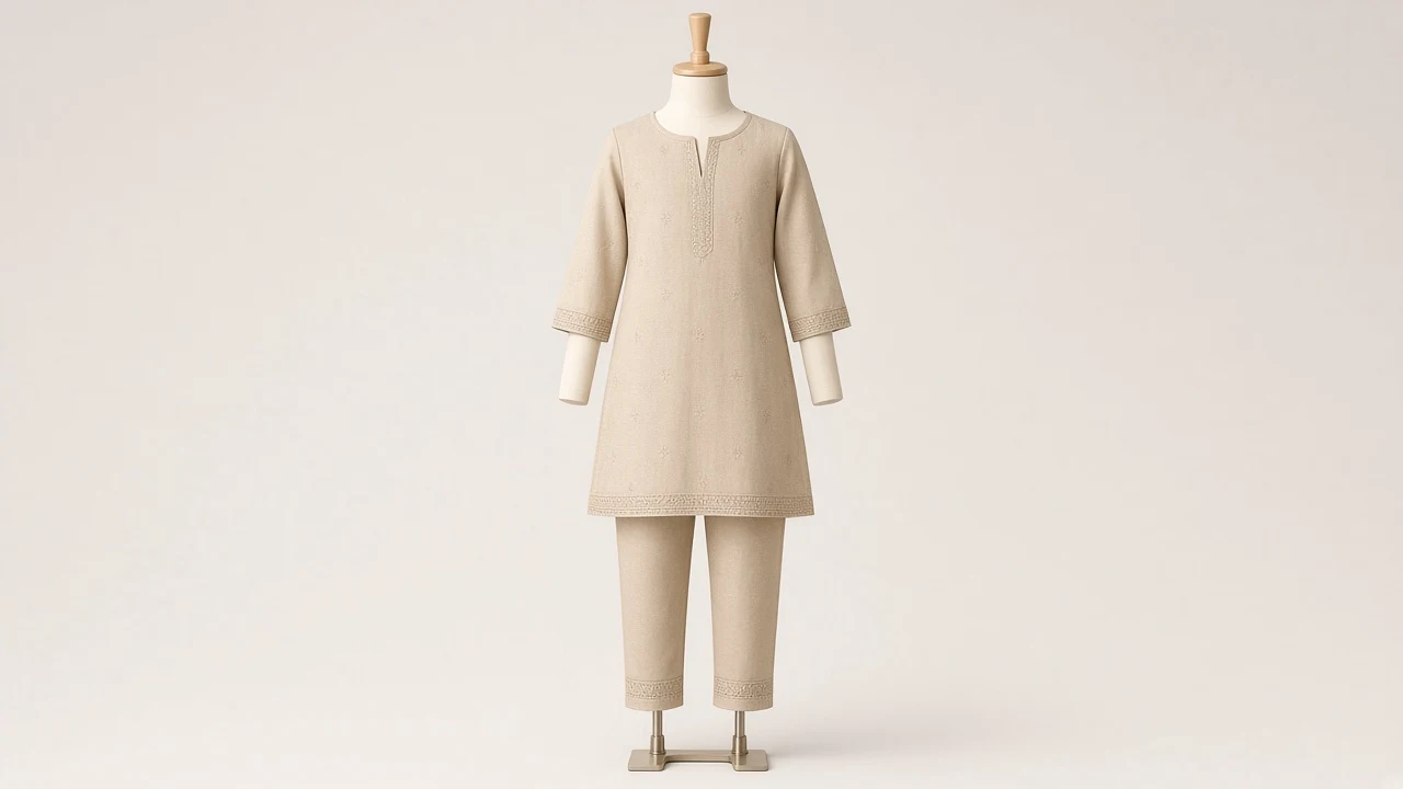 Beige Neutral Kurti Set – Girls Soft Beige Everyday Kurti with Pants | Custom Tailored