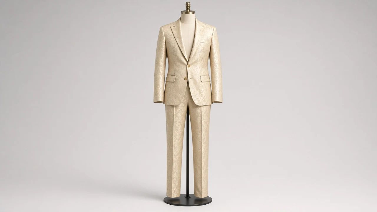 Champagne Jacquard Party Suit – Men's Champagne Jacquard Blazer + Trousers | Custom Tailored