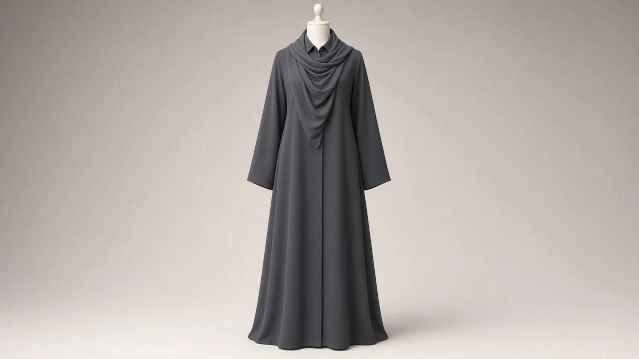 Slate Grey Formal Abaya – Charcoal Grey Professional Formal Abaya with Collar | Custom Tailored