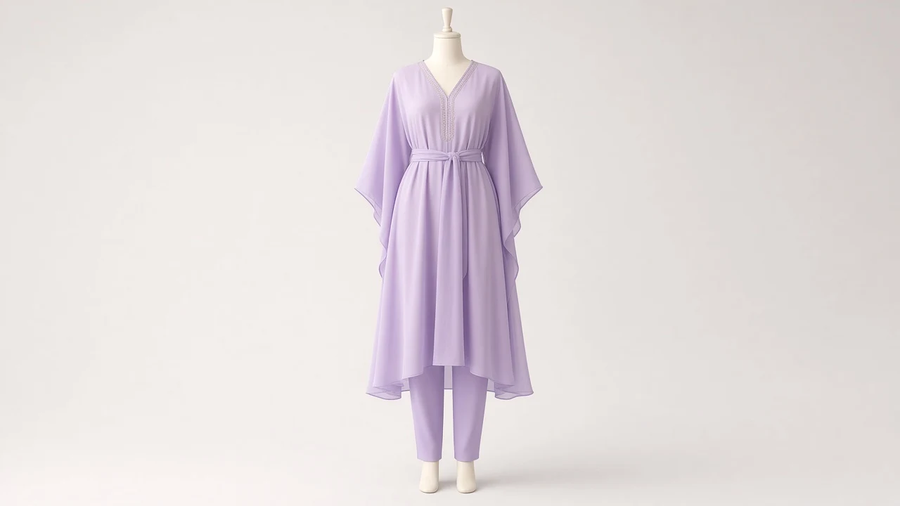 Pastel Lilac Soft Kaftan Set – Soft Lilac Georgette Kaftan with Lilac Trousers | Custom Tailored