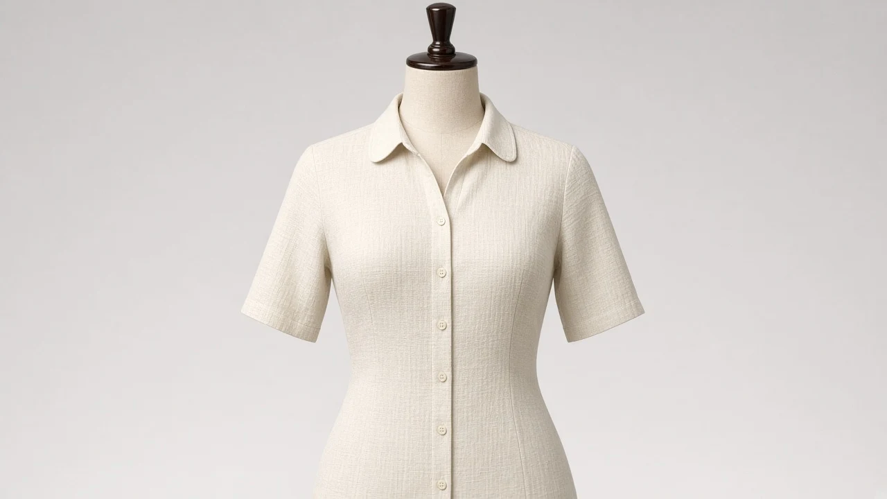 Cream Khadi Peter Pan Collar Half Sleeve Shirt - Women's Solid Cream Khadi Shirt | Custom Tailored