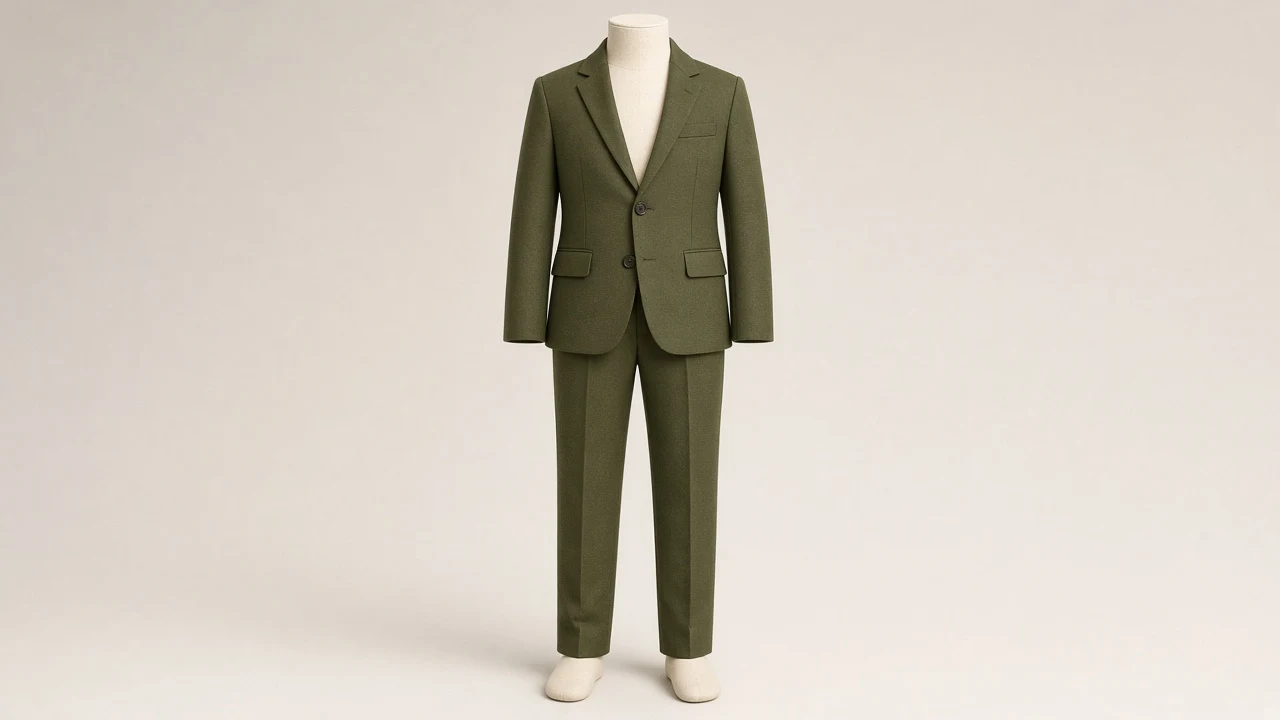 Olive Wool Single-Breasted Suit – Boys' Olive Wool Blazer + Trousers | Custom Tailored Kids
