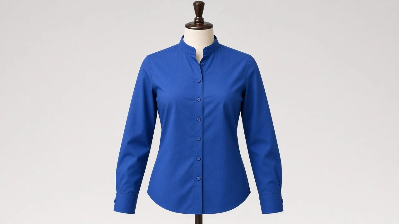 Royal Blue Poplin Mandarin Collar Full Sleeve Shirt - Women's Solid Royal Blue Mandarin Shirt | Custom Tailored