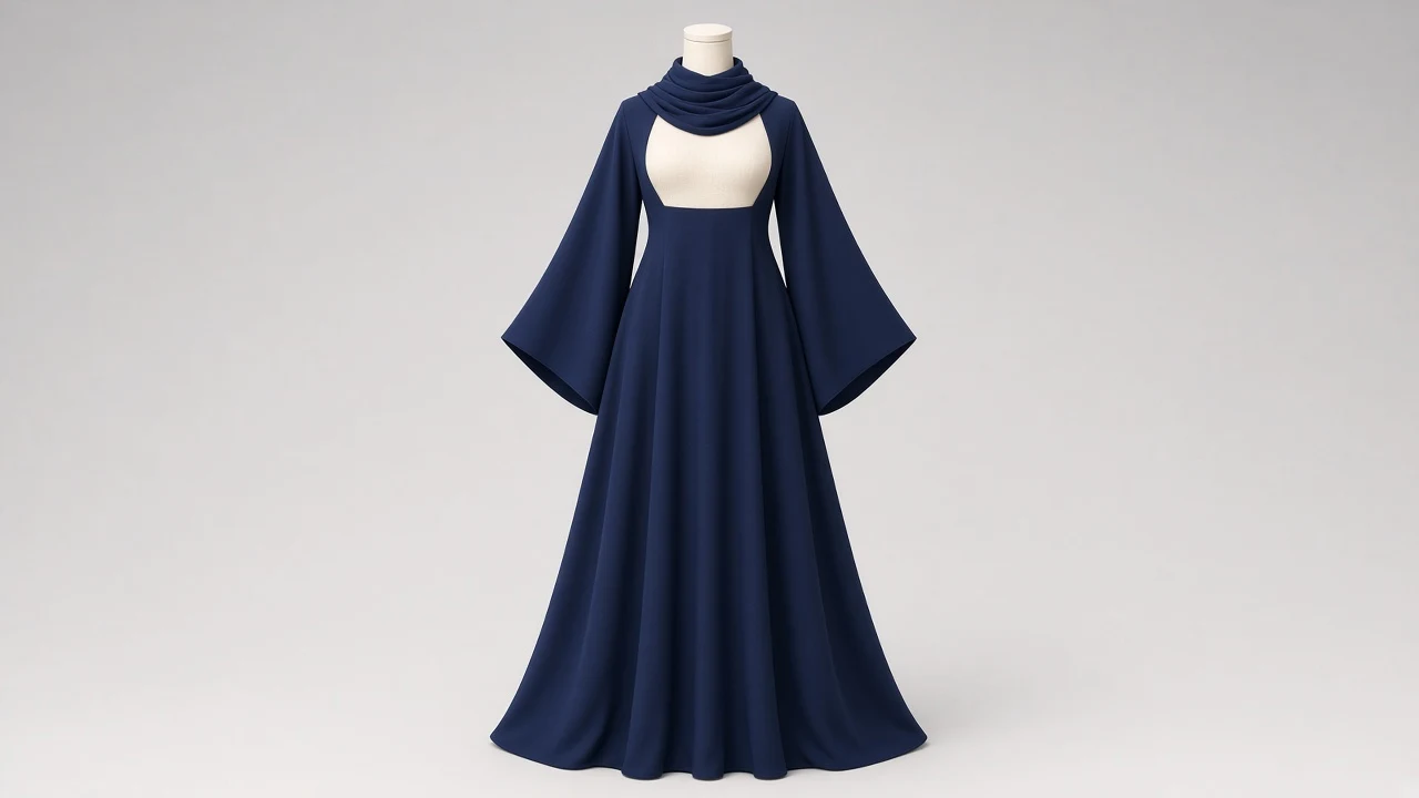 Navy Blue Dubai Cut Abaya – Rich Navy Flared Dubai-Style Abaya with Sheila | Custom Tailored