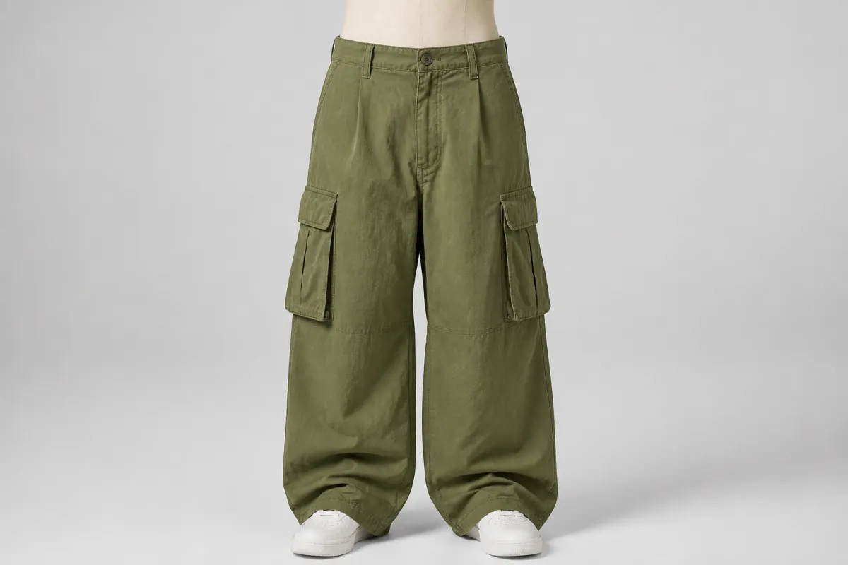 Olive Oversized Cargo Pants – Olive Twill Baggy Cargo | Custom Tailored
