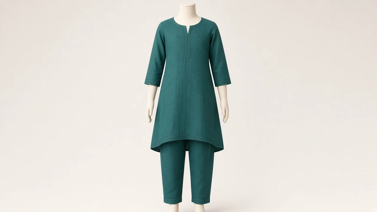 Teal Green Everyday Kurti Set – Girls Teal Green Cotton Kurti with Pants | Custom Tailored