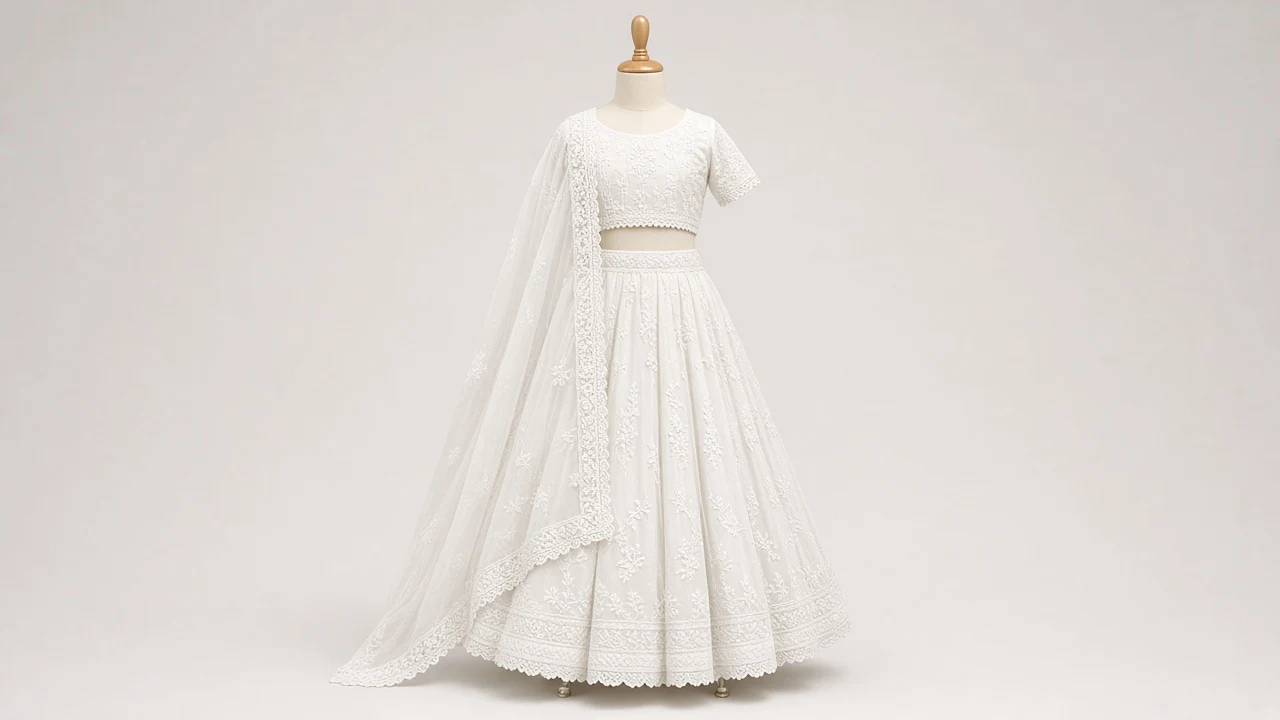 White Chikankari Eid Lehenga – Girls White Lucknowi Chikankari Lehenga | Custom Tailored