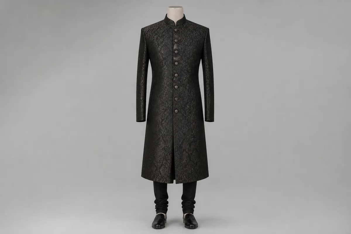 Black Banarasi Sherwani – Men's Black Banarasi Formal Sherwani + Churidar | Custom Tailored