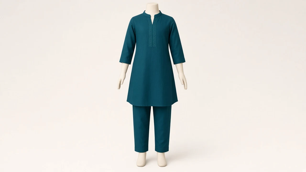 Deep Teal Soft Kurti Set – Girls Deep Teal Soft Kurti with Pants | Custom Tailored