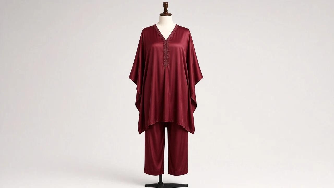 Burgundy Silk Kaftan Set – Burgundy Viscose Silk Kaftan with Matching Trousers | Custom Tailored