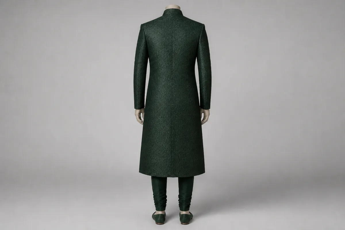 Bottle Green Brocade Sherwani – Men's Bottle Green Brocade Sherwani + Churidar | Custom Tailored